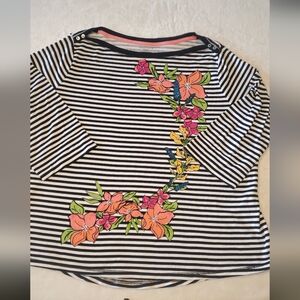 Westbound Women's 2X Knit Striped Floral Print Top, Boatneck, 3/4 sleeve